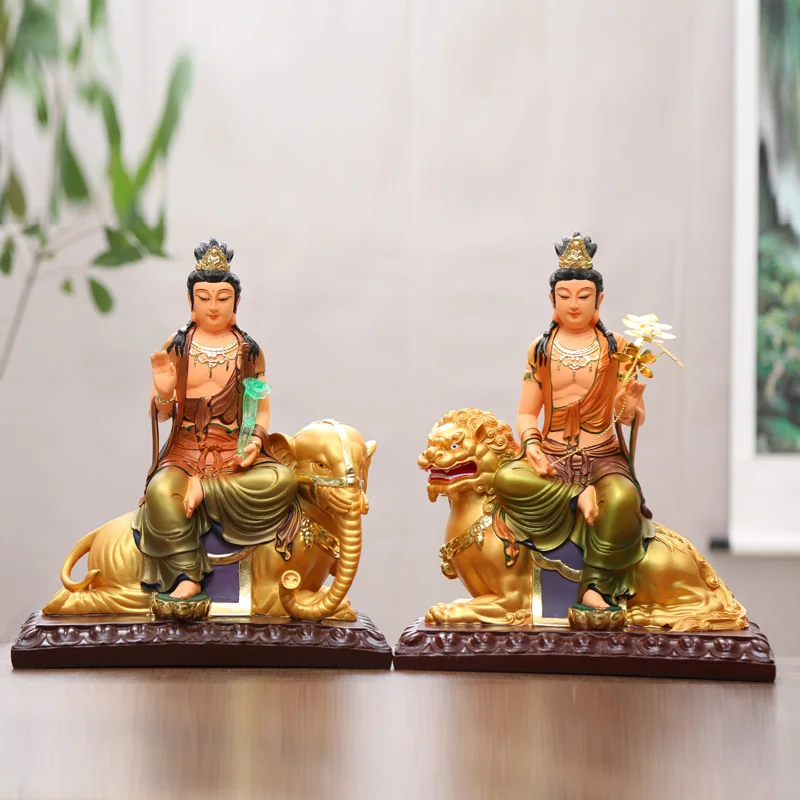 

Resin Manjushri Bodhisattva Samantabhadra Buddha statue ornament, the Three Saints of Huayan figure, enshrined at home