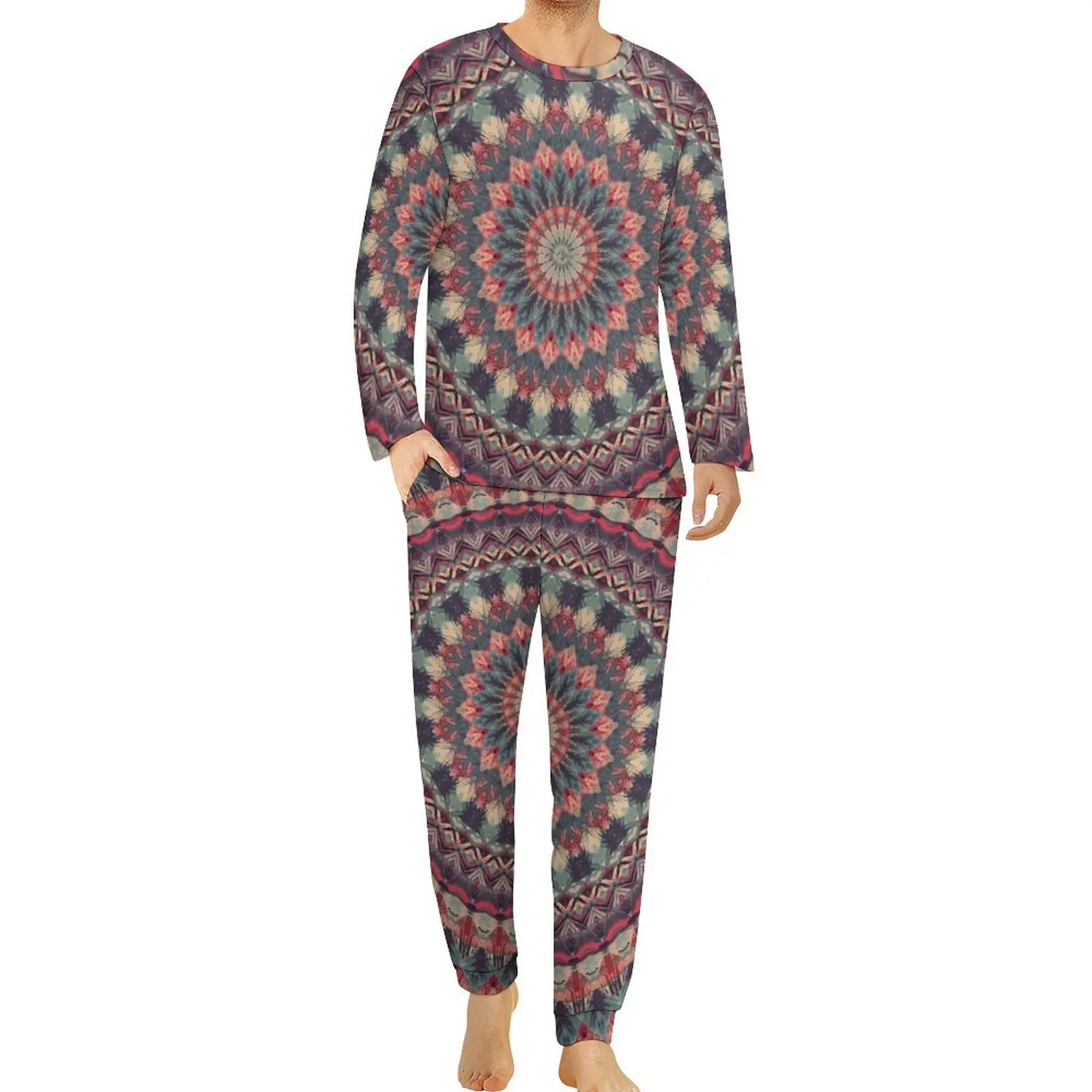 

Retro Mandala Pajamas Long Sleeves Bohemia Print 2 Pieces Sleep Pajama Sets Autumn Male Graphic Kawaii Oversize Home Suit