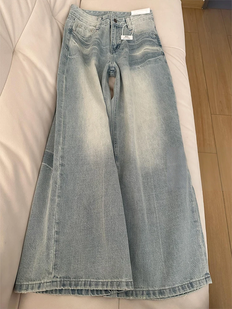 

Светло-голубые джинсы-скинни с прямым кроем для мужчин, в американском стиле, с эффектом похудения, слегка расклешенные, длинные брюки