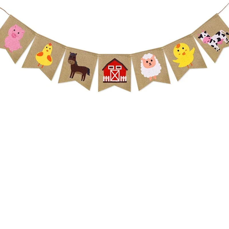 Cow sheep chick Rustic Farm Animal Barn yard Farmhouse Birthday Party Baby Shower High Chair Decoration Burlap Banner Supplies view 5