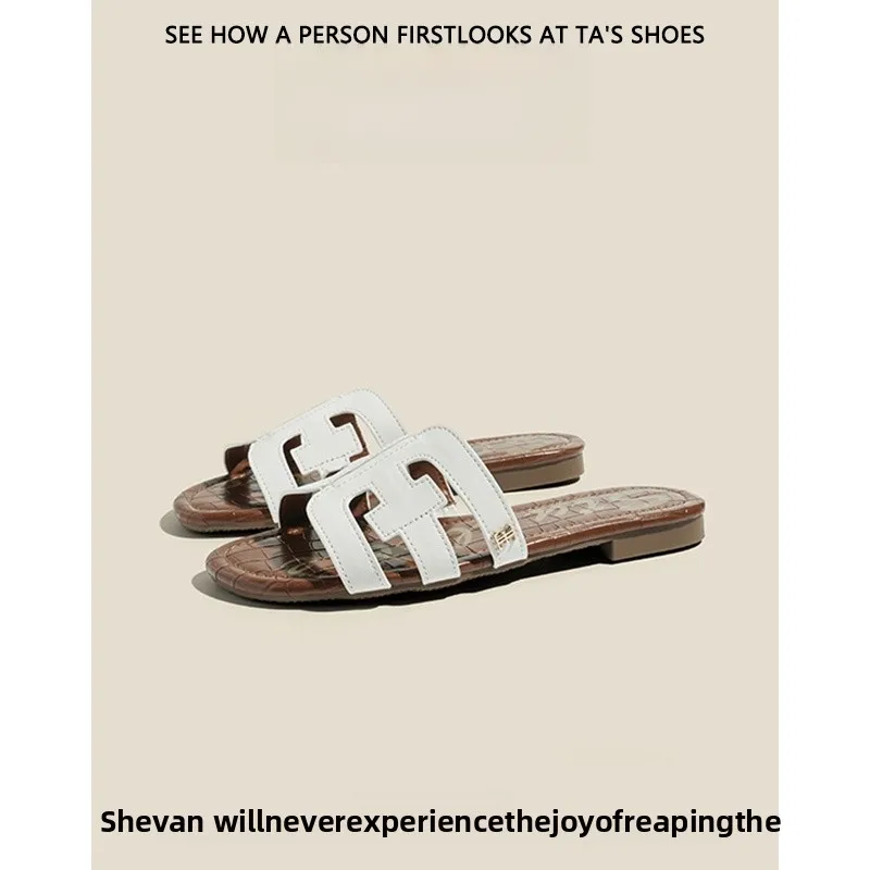 レザーバージョン-ホワイトサンダル-レディース-夏-2026-新作-ホリデー-ビーチ-滑り止め-おしゃれ-フラットヒール-ラバーソール-スリッパ