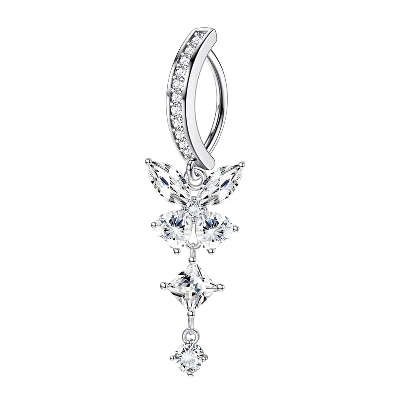 Stainless Steel Crystal Clicker Belly Button Ring