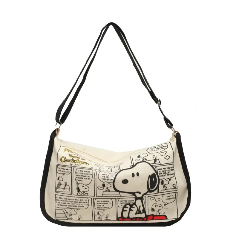 MINISO Snoopy Series Student Cartoon Canvas Bag Large Capacity Handbag Snoopy Girls Crossbody Bag Adjustable Shoulder Strap