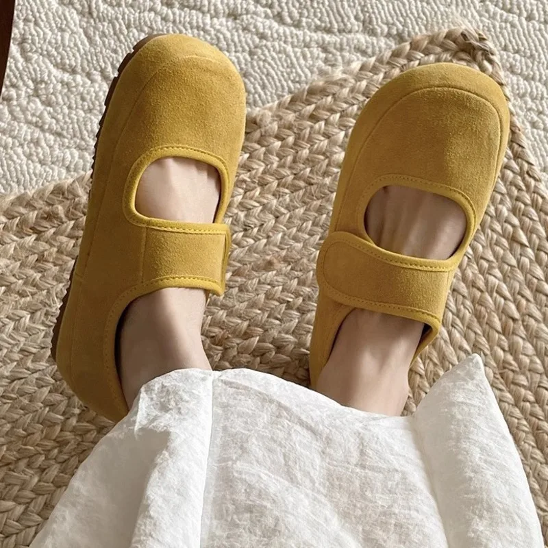 

Женские туфли на плоской подошве, замшевые лаконичные туфли в стиле ретро из нубука для женщин, бесплатная доставка, однотонные женские лоферы на резиновой нескользящей подошве, размер 35-40