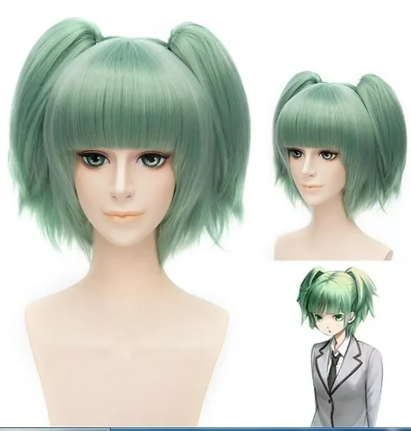 Assassination Classroom Kayano Kaede Halloween Short Green Cosplay Hair Wigs With 2 Ponytail