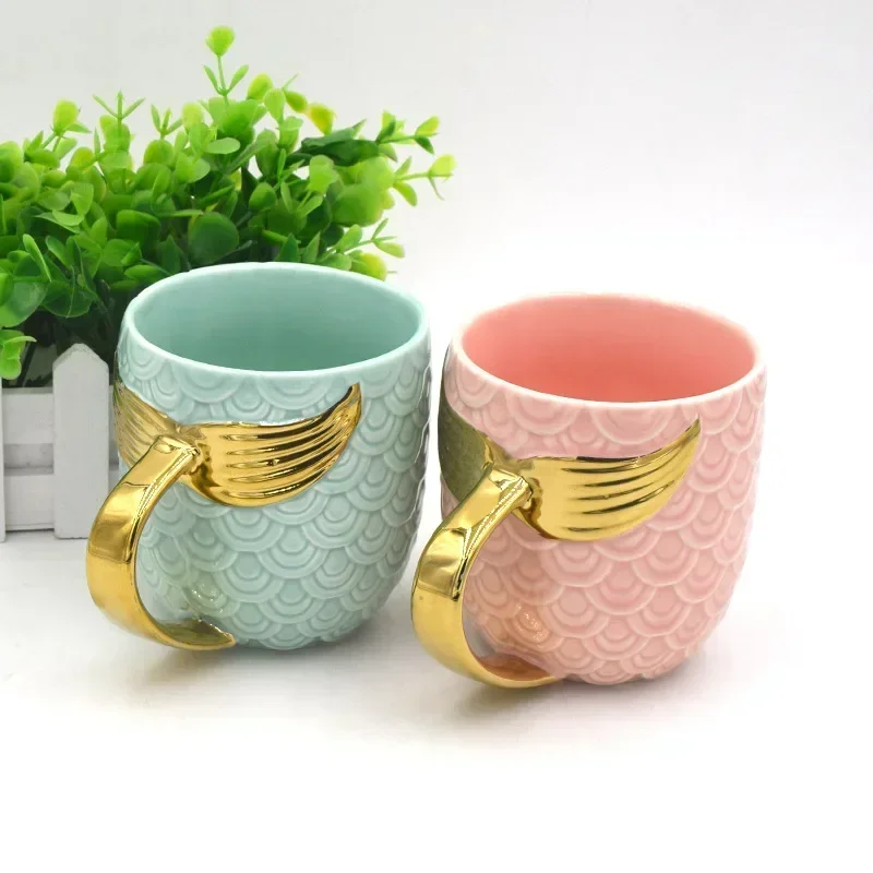 

Mermaid Tail Handle Mug with Pearl Glaze Gold Creative Ceramic Golden Tea Coffee Milk Personalized Mugs Fishtail Cup Novelty