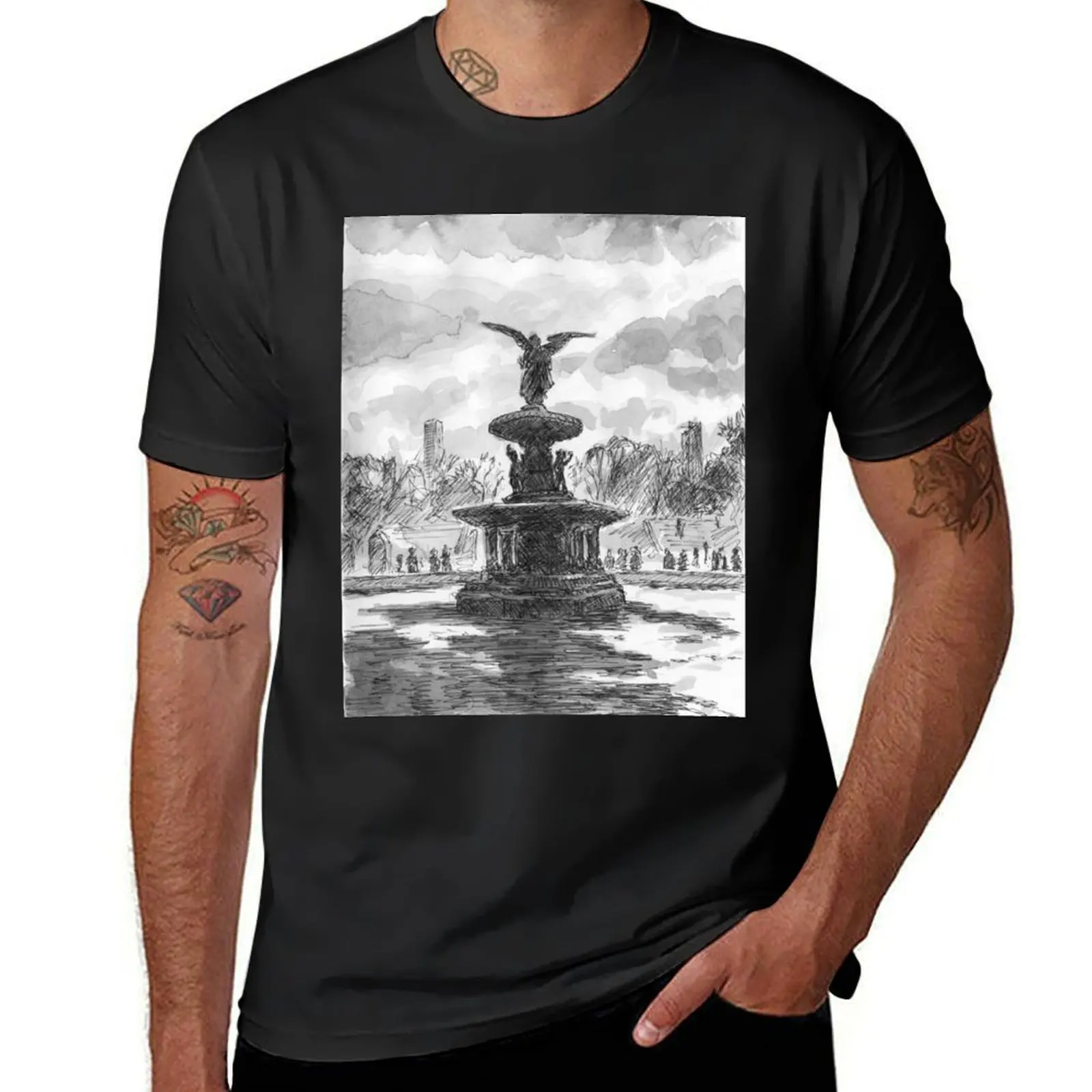 Bethesda Fountain, Central Park T-Shirt Blouse hippie clothes boys animal print fruit of the loom mens t shirts