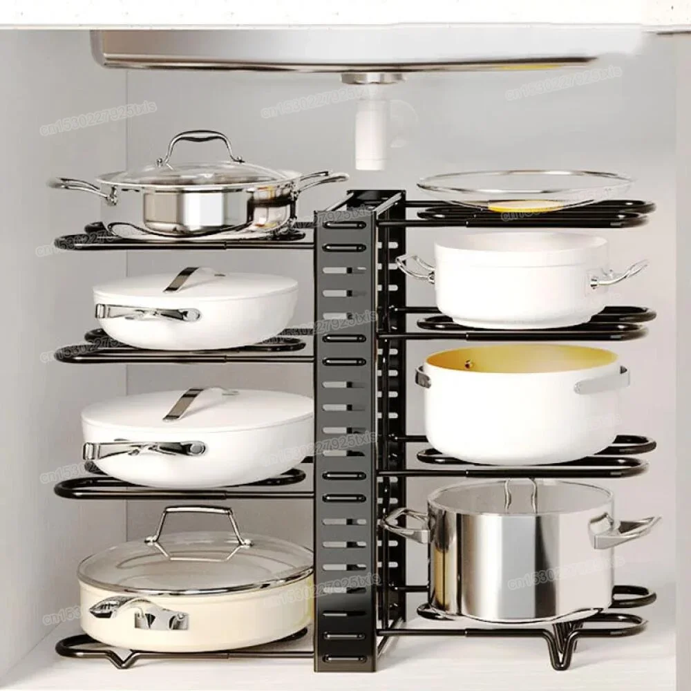 5/8 Tiers Pot Storage Rack Kitchen Cabinet Storage Organizer for Pans Pots Lids Storage Holder Racks Home Organization