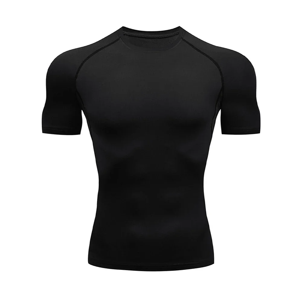 Men's Bodybuilding Sports Tight T-shirt Summer Compression O-Neck T Shirt Gym Fitness Quick Dry Running Tshirt Male Workout Tops