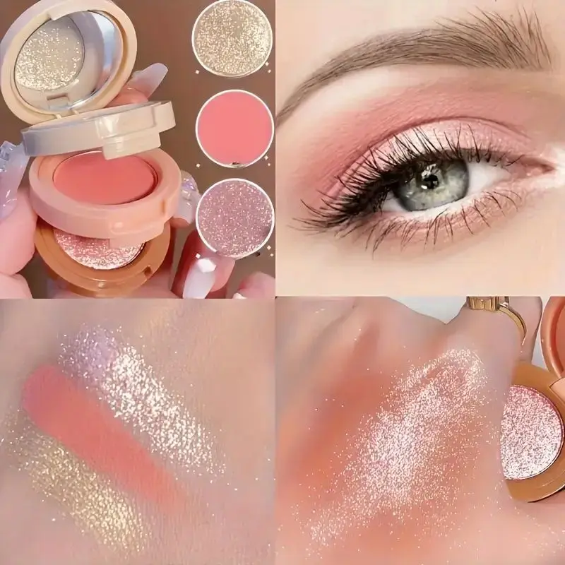 Multi-Use 3-in-1 Long-Lasting Waterproof Blush & Highlighter Palette，Easy to Apply, Lightweight,Create A Perfect Makeup Look