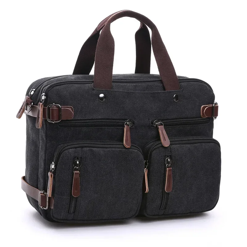 Casual Canvas Crossbody Bag for Men Retro Large Capacity Travel Tote Zip Shoulder Crossbody Bag Business 17 Inch Laptop Handbags