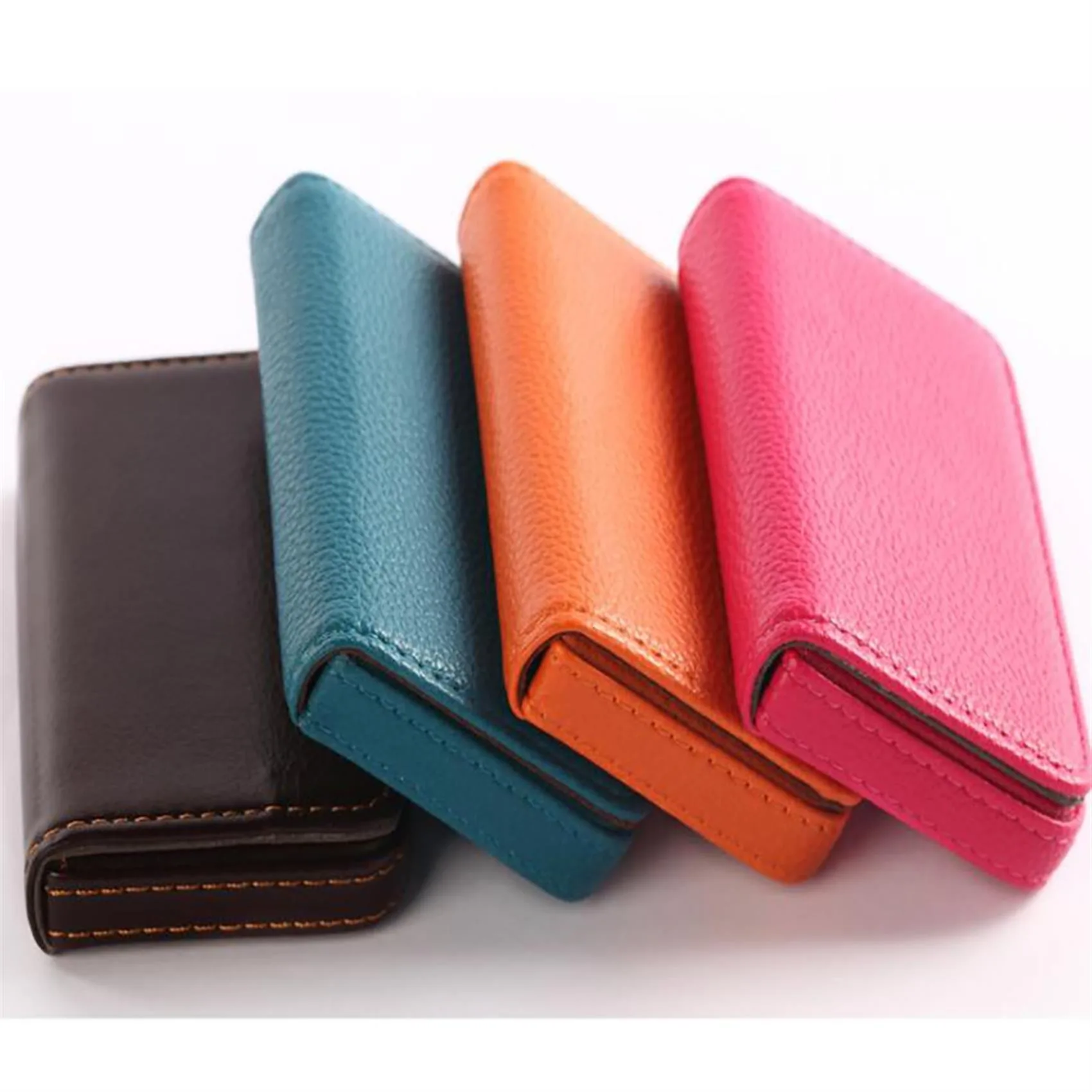 1pc PU Leather Business Card Holder With Magnetic Buckle Slim Pocket Name Card Holder Large Capacity Portable Credit Card Case