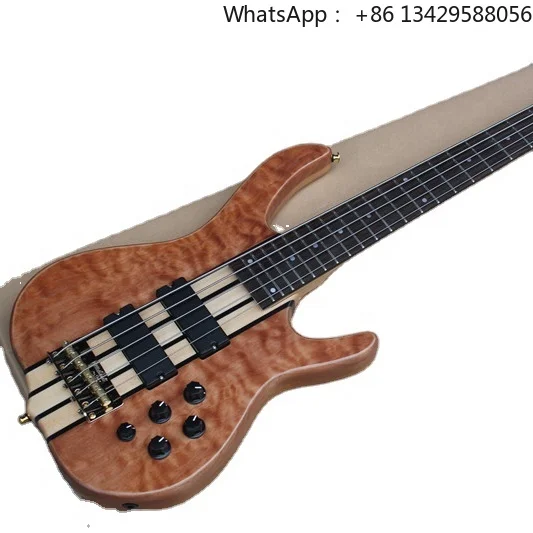 Flyoung Brown 5 Strings Electric Bass Guitar Profectional Bass Guitar Bajo Electrico
