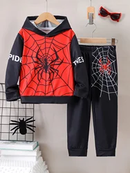 2set Spring and autumn new fashion sports style boys casual comfortable spider print hoodie and tracksuit pants