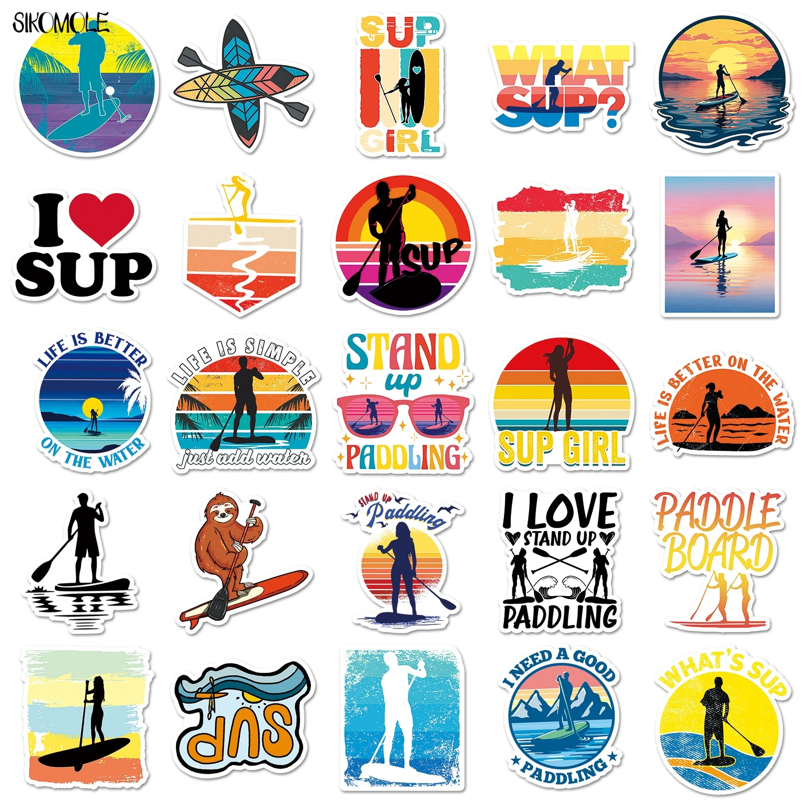 10/30/50 Uds. Pegatinas de tabla de Paddle de pie de dibujos animados bonitos deportes geniales estéticos DIY calcomanía de equipaje de viaje para niños paquete de pegatinas de grafiti