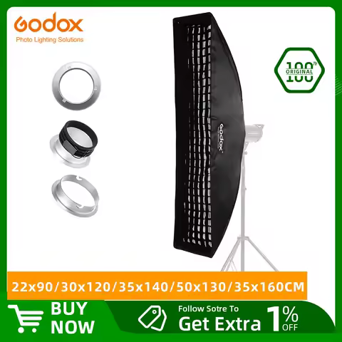 Godox 22x90cm 30x120cm 35x160cm Rectangle Strip Honeycomb Grid Softbox for Bowens Elinchrom Mount Studio Flash Softbox