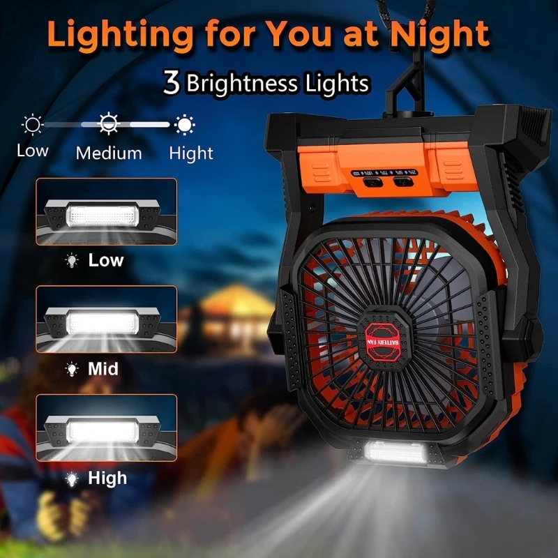 قابلة للشحن التخييم مروحة مع 4 سرعات الرياح سقف معلق مروحة مع أضواء التخييم مروحة متعددة الوظائف معلقة المشجعين