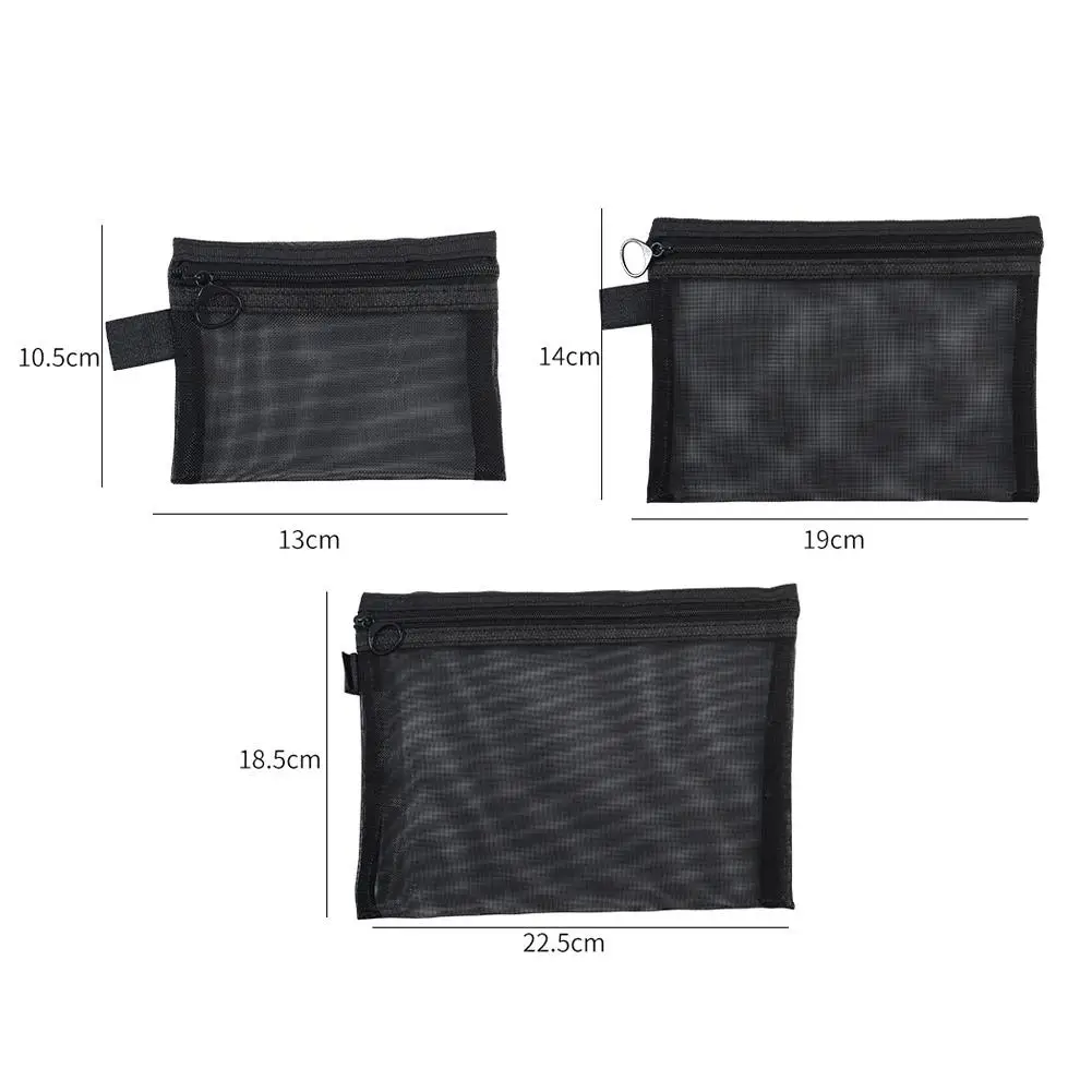 مقلمة شبكية سوداء حقيبة تخزين ذات سعة كبيرة من النايلون بسحاب حقيبة أقلام رصاص للوازم المدرسية المكتبية واللوازم المكتبية