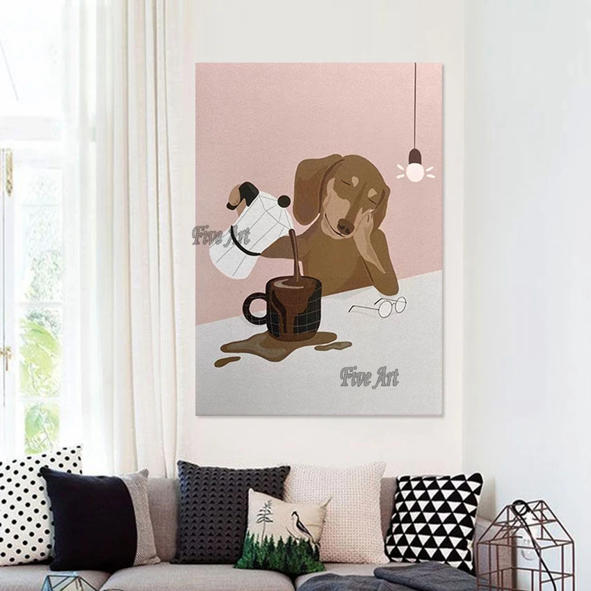 The Dog Pouring The Coffee New Design Abstract Painting Wall Picture For Bedroom Acrylic Modern Art Canvas Home Decoration