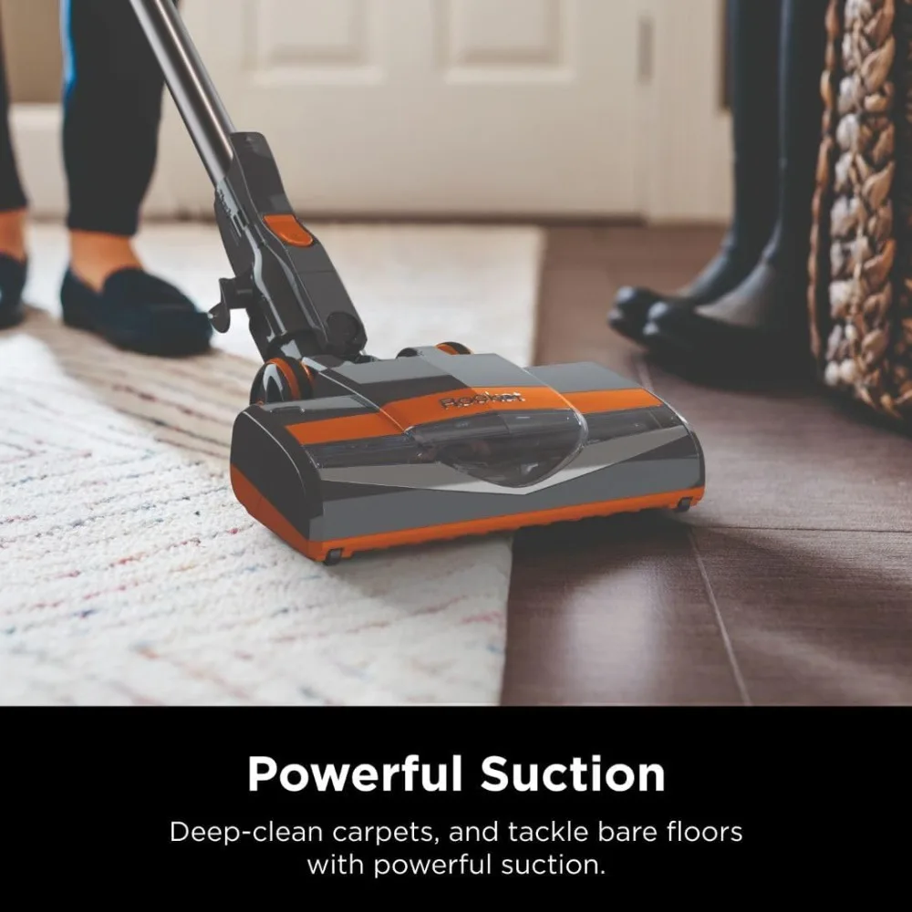 HV301 Foguete ultra leve com fio Bagless Vacuum para tapete, limpeza de piso duro com direção giratória, cinza e laranja