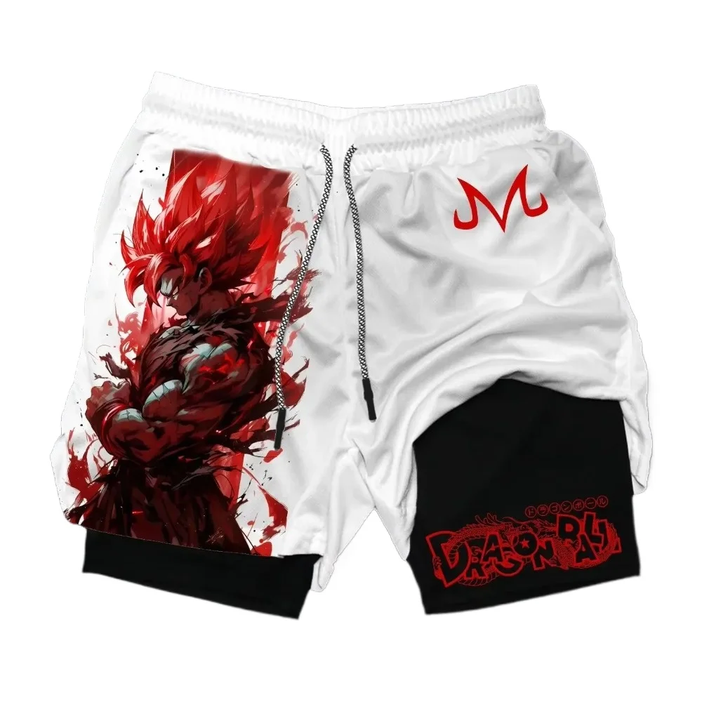 Pantaloncini da uomo Doppio strato 2 in 1 Dragon Ball Z Anime Stampa Streetwear Casual Estate Trendy Fitness Palestra Corsa Pantaloni sportivi