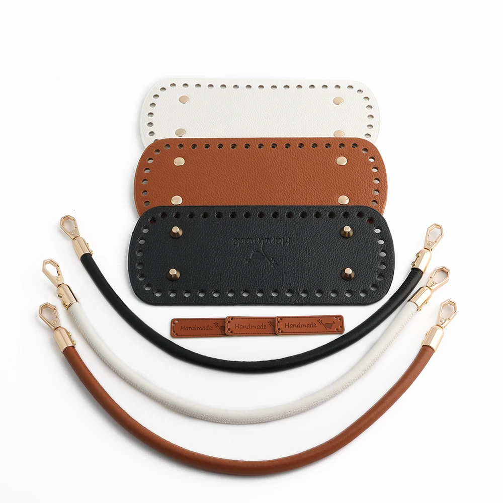 1/5sets Handmade Bag Bottom PU Leather Bag Base with Leather Shoulder Strap For Knitted Bags DIY Crochet Bags Accessories