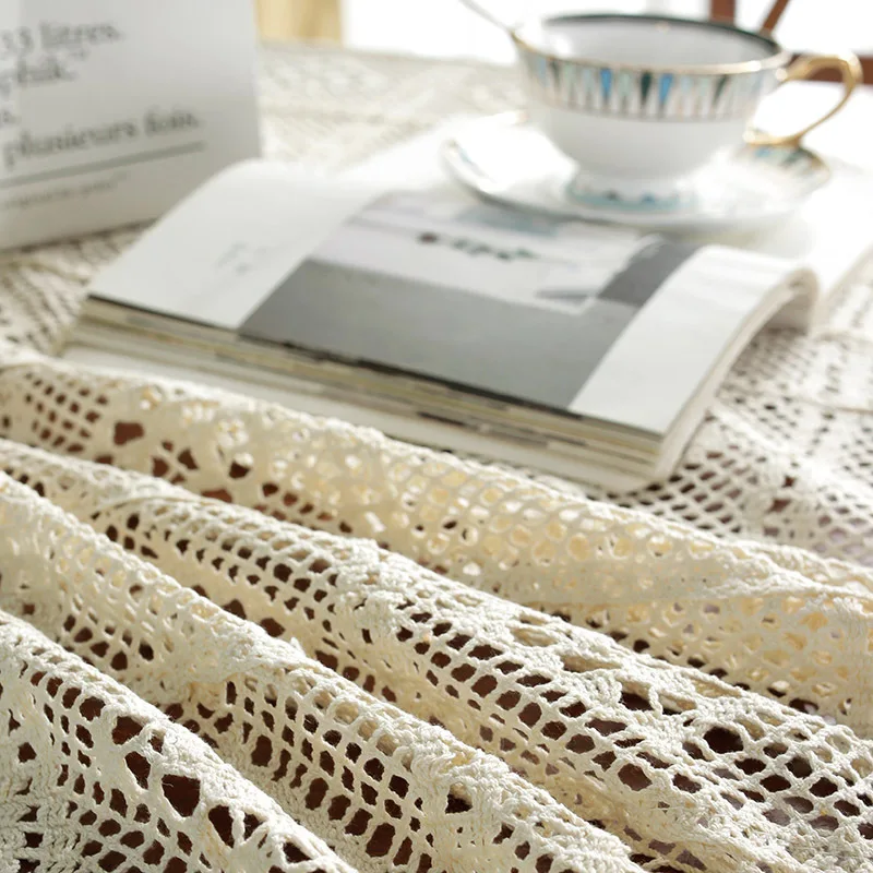 خمر اليد محبوك جوفاء خارج الكروشيه البيج مكنسة الدانتيل مضمد معلقة القماش نهاية الجدول حصيرة طاولة طعام الانتهاء مفرش المائدة #6