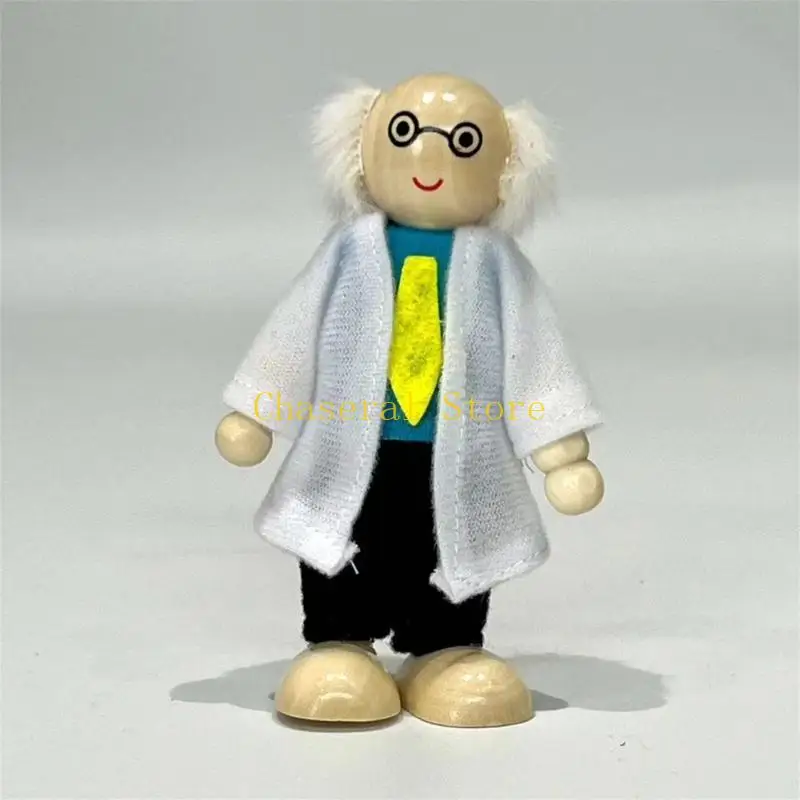 E7CE Figuras juego rol madera multigeneracional con brazos y piernas para niños