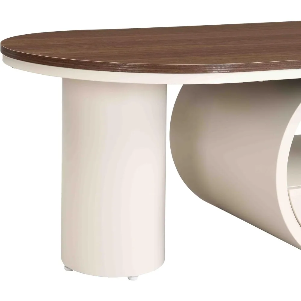 47.24'' Modern Coffee Table, Luxury Oval Coffee Table with Storage Drawer and Shelf, Metal Center Table for Living Room