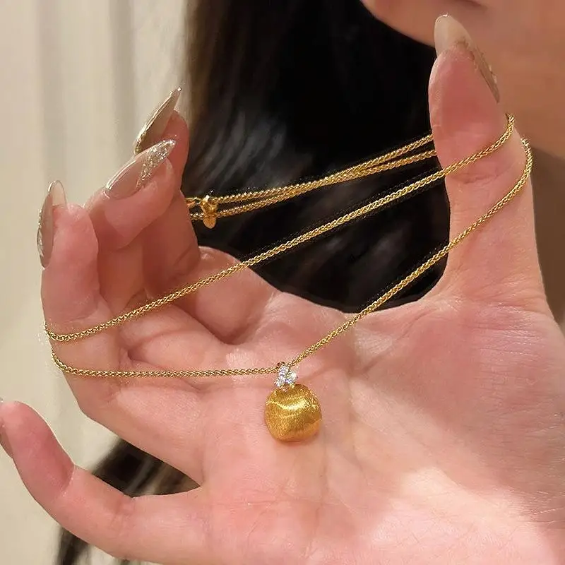 Classics Antique gold craftsm Irregular brushed round bead necklace stacked simple collar chain charm fine jewelry gifts