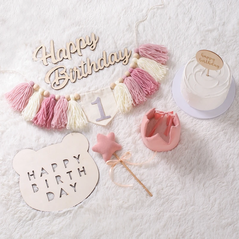 Baby Photography Props Tassel Wall Decoration Happy Birthday First Boys Girl Baby Birthday Party Pendant Photography Accessories