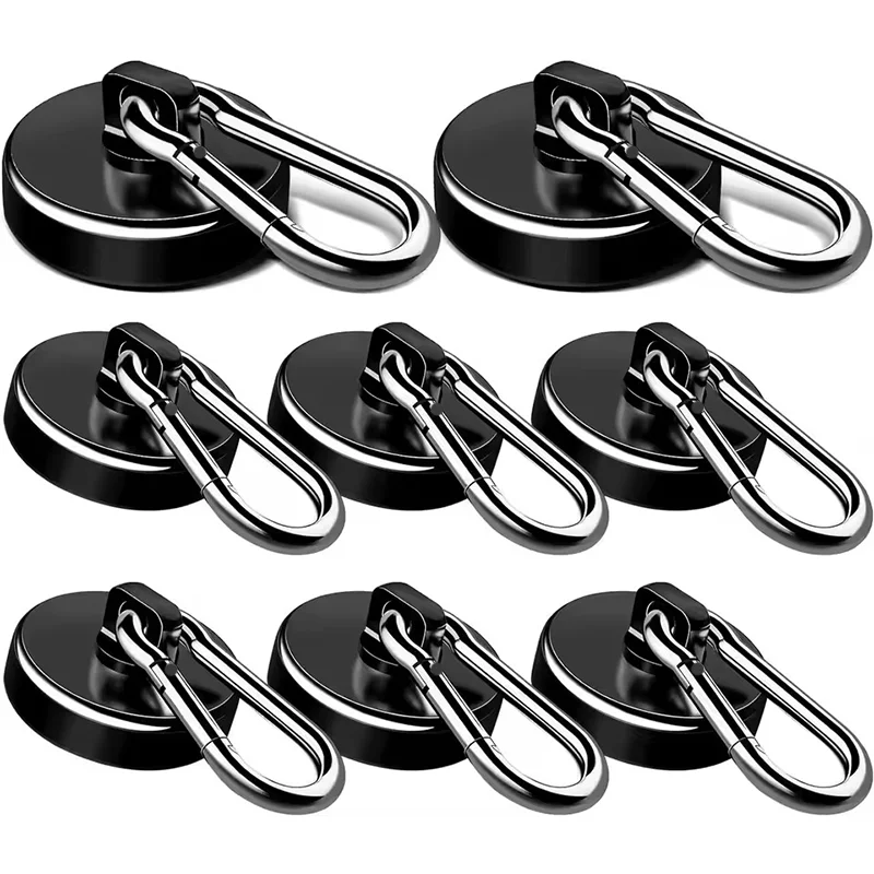 Black Heavy Duty Neodymium Magnets Strong Magnetic Carabiner Hooks Perfect for Keychain Home Refrigerator Kitchen Garage Office