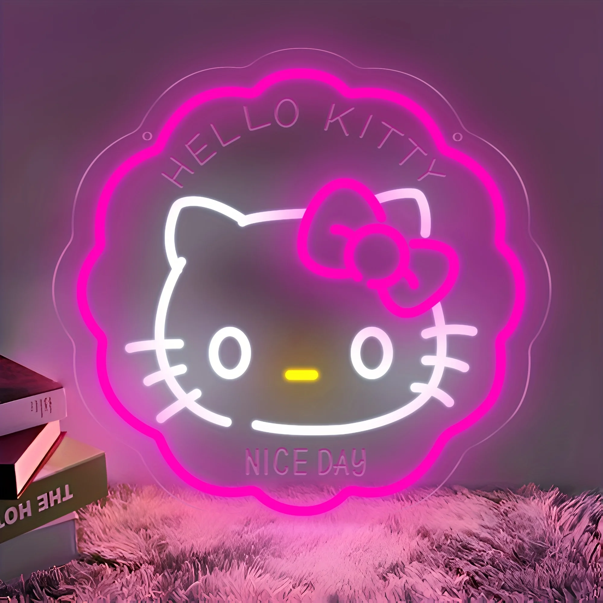 

Неоновая розовая LED-лампа Hello Kitty для декора спальни, ночник для детской комнаты девочек, романтическая атмосфера, настенный декор NICE DAY, подарок