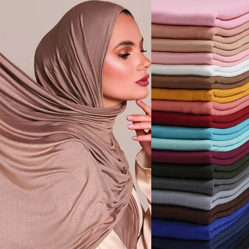 Bufanda de Hijab musulmán para mujer, pañuelo de Color sólido para la cabeza, turbante de moda, velo islámico, Flexible, Modal Premium, novedad de