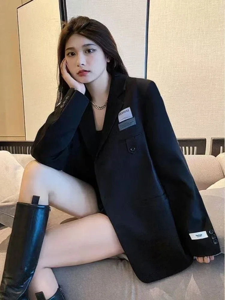 

Spring Autumn Preppy All Match Suit Coat Loose Solid Color Lapel Casual Buttons Outerwear Japanese Uniform Women Blazer Jacket