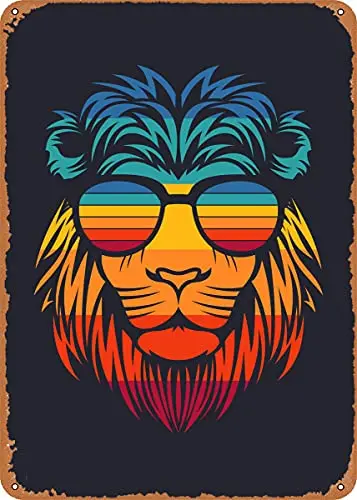 Lion with Sunglasses Vintage Look Metal Sign Patent Art Prints Retro Gift 8x12 Inch sign