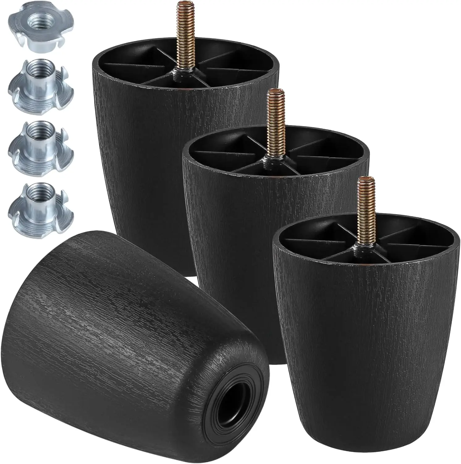 

4Pcs 3-1/2 inch Plastic Sofa Legs，Black Sofa Replacement Legs，Round Furniture Legs with M8 Bolts for Couch Dresser Cabine