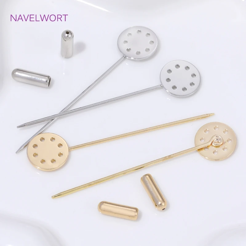 14K مطلية بالذهب بروش طويل دبابيس الأمان 12 مللي متر قاعدة فارغة الصواني ، DIY بها بنفسك دبابيس مستلزمات صناعة المجوهرات ، اكسسوارات للنساء