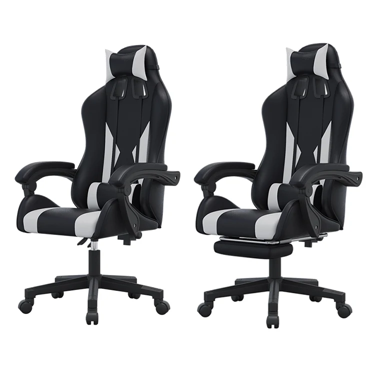 Alibaba Wholesale Customize Embroidery logo Ergonomic White and Black Leather Gaming Chairs