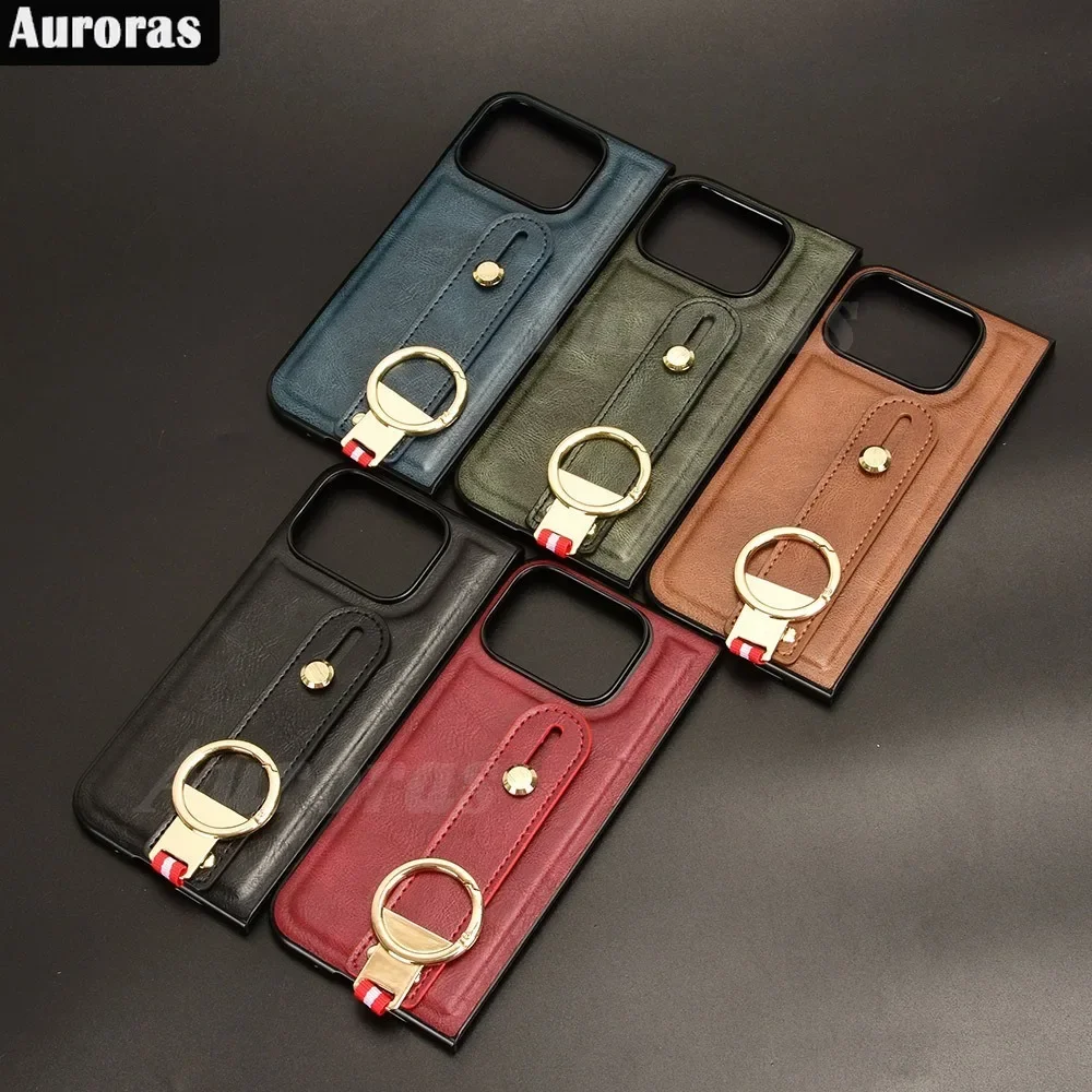 Capa traseira de couro com pulseira para Google Pixel 9 Pro, proteção da câmera, função dobrável, estojo rígido