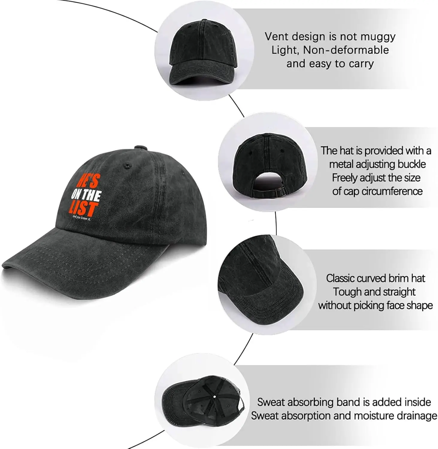 قبعة He's on The Lists للرجال قبعة بيسبول أنيقة مغسولة للتمرين خفيفة