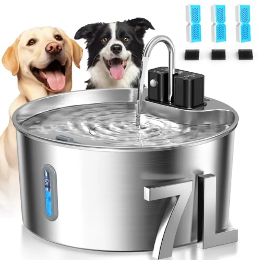 

Wireless Stainless Steel Dog Water Fountain for Small to Large Dogs 1.8Gal/7L Battery Operated Cat Water Fountain with Water Le
