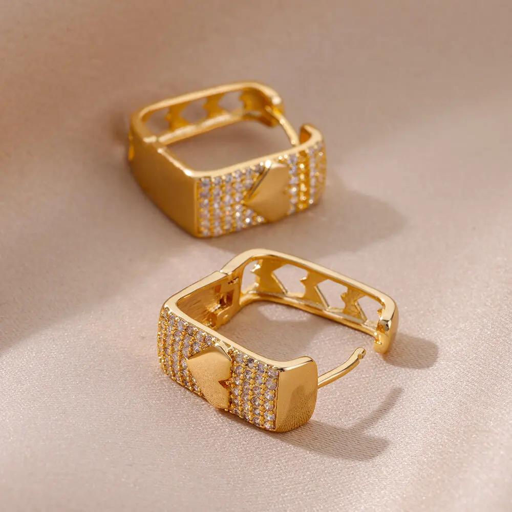 Zircon Heart Earrings for Women Gold Color Stainless Steel Earrings 2024 Trending Ear Piercing Jewelry Birthday Gift pendientes