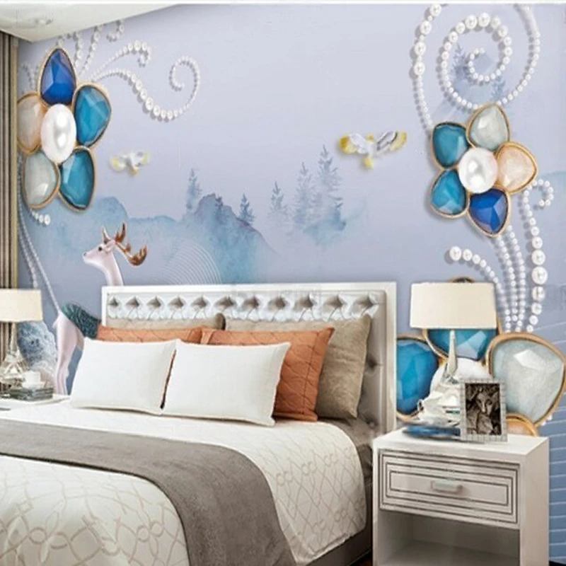 جدارية مخصصة ثلاثية الأبعاد زهرة CAI لو مجوهرات تلفزيون فاخر غرفة نوم المنزل حائط الخلفية #3