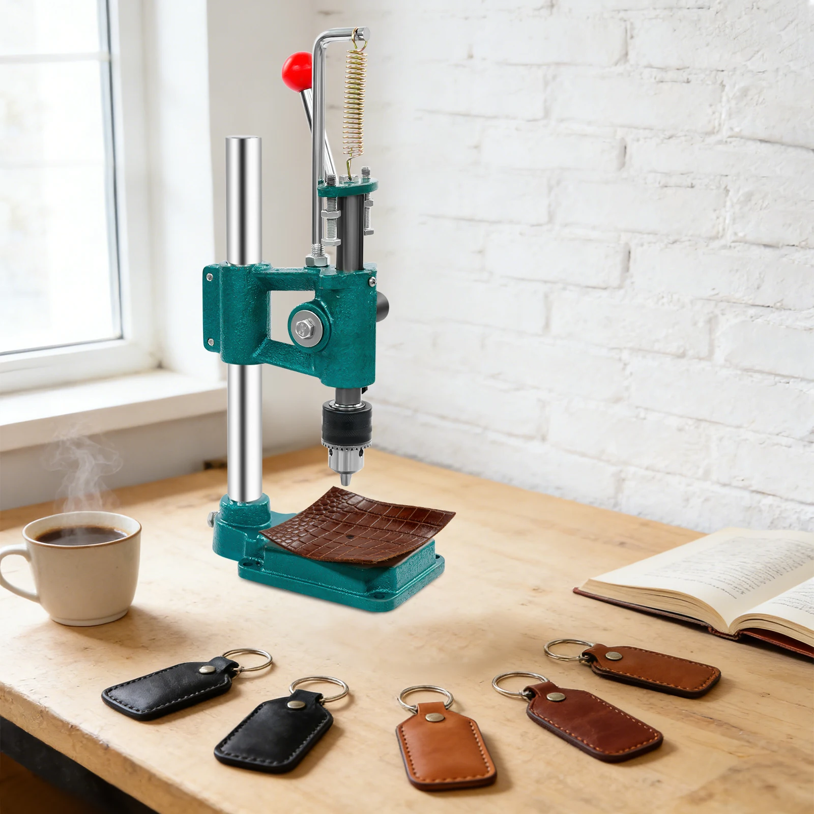 160kg Punching Force Leather Punch Press Machine,Manual Hand Leather Embossing Device, 88mm Throat Depth Leather Die Cutting Tool, Leather Craft Perforating Equipment, DIY Belt Wallet Hole Making Machine