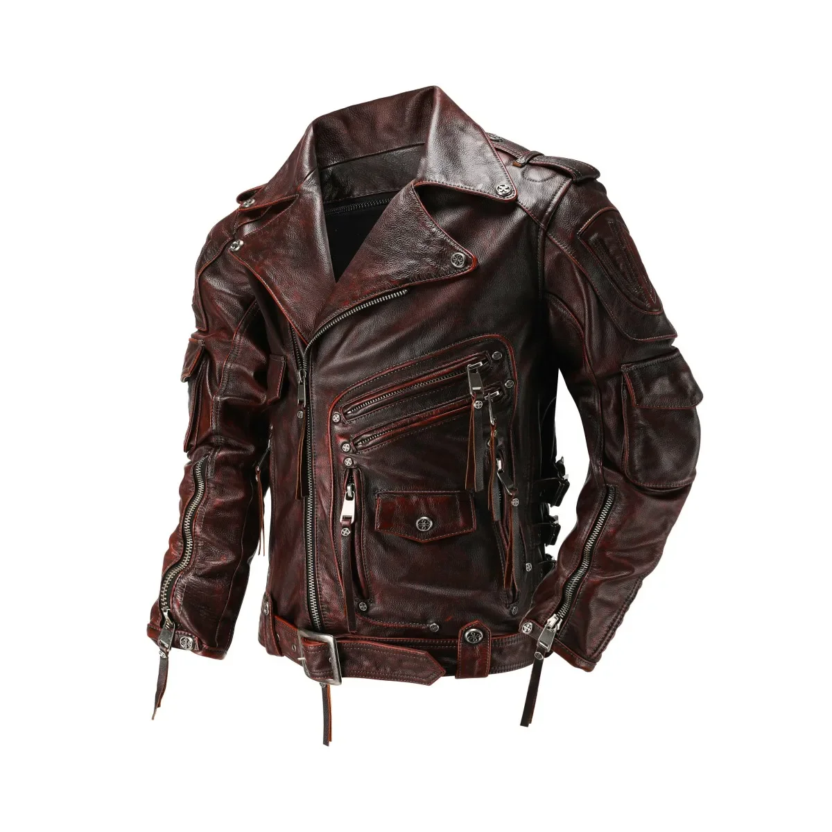 Copersian Men's Natural Leather Motorcycle Jacket Top Layer Causal Vintage Retro Moto Suit Leather Coat  Dropshipping Factory