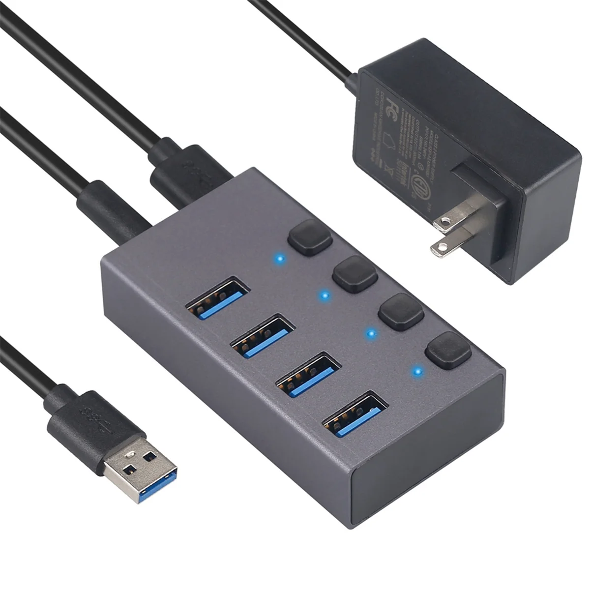 

USB3.0 Splitter 4Port Charging Multi-Interface HUB with Switch and Power Supply-US