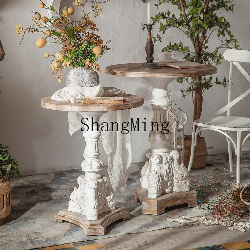 

SM retro solid wood round table living room coffee table and chair combination reception casual negotiation table