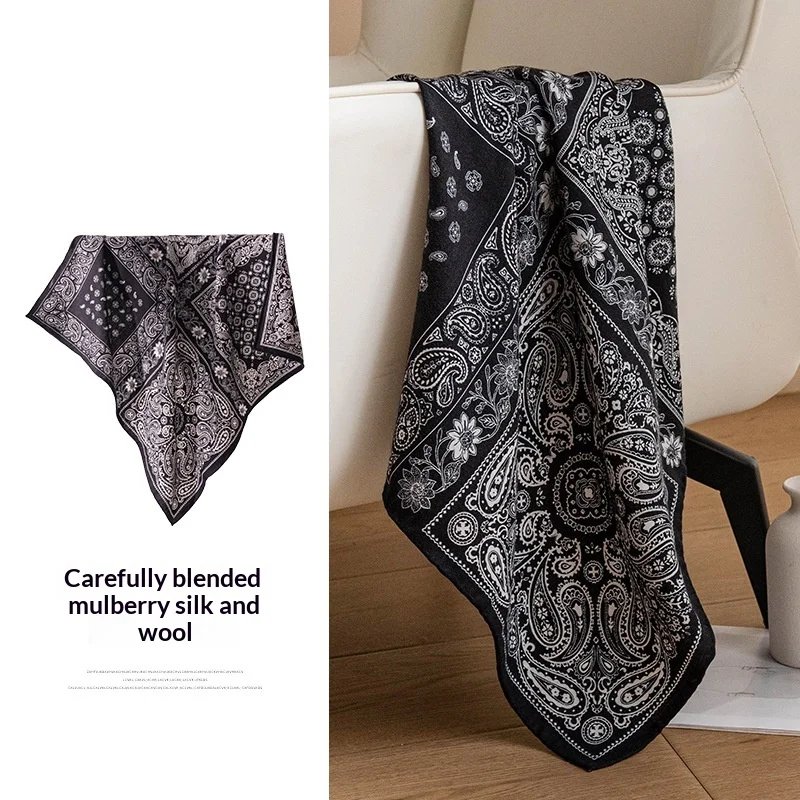 

Cashew flower mulberry silk silk scarf women's fashion and versatility silk wool hand-rolled 70 small square scarf scarf