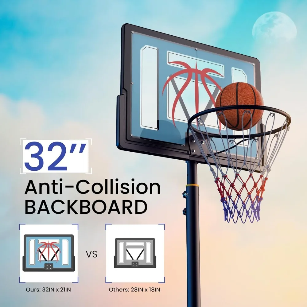Verstellbarer Outdoor-Basketballkorb, 4,8–8,53 Fuß, tragbar, mit 32-Zoll-PC-Rückwand und befüllbarer Basis für mehr Stabilität